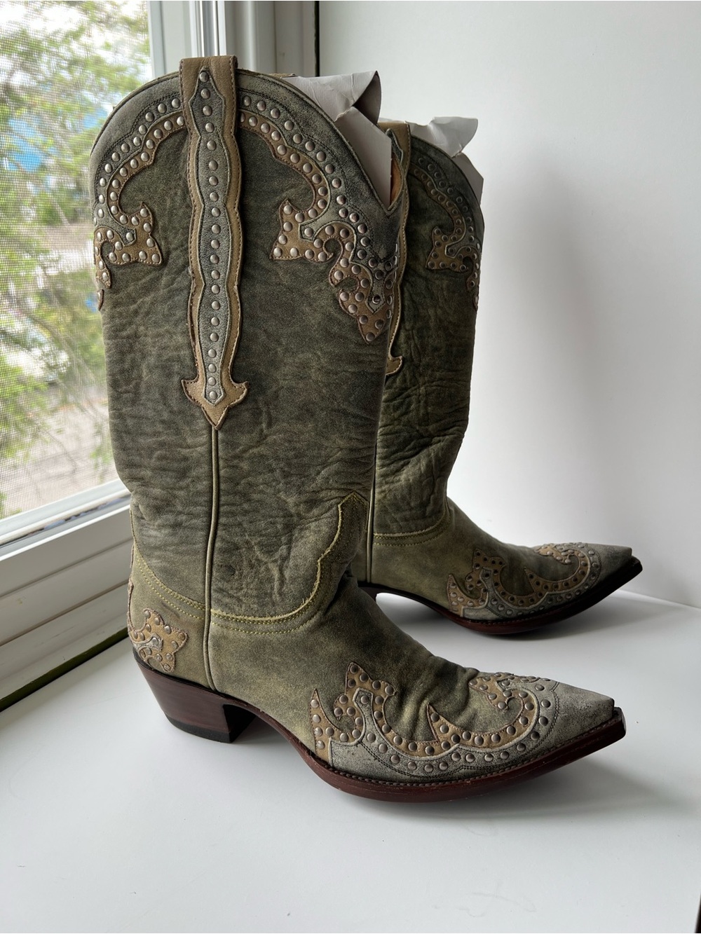 Old Gringo Olive Green Studded Western Heeled Boots 7